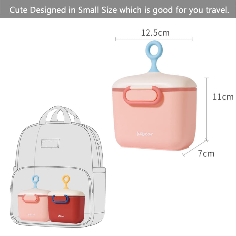 Bebamour Formula Dispenser 450ML Baby Milk Powder Dispenser Airtight Portable Milk Powder Container Candy Food Container with Scoop and Leveler, BPA Free, Light Pink - NewNest Australia