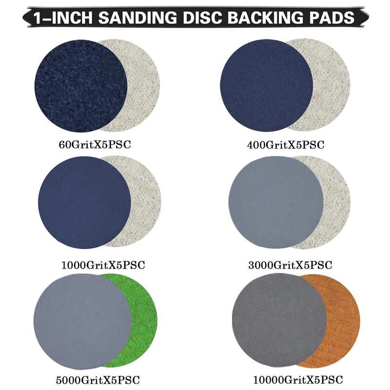 1 inch Sanding Disc Backing Pads, 30 Sheets 60-10000 Grit, Sandpaper Abrasive Tool with 1/11" Shank Backing Pad for Drill Grinder Rotary Tools and Wood Metal Mirror Jewelry, Car 2.3mm Shank - NewNest Australia