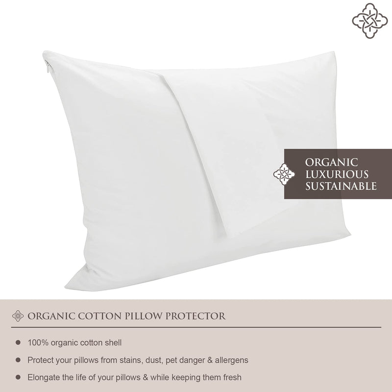 BIOWEAVES 100% Organic Cotton Breathable Pillow Protectors GOTS Certified with Zipped Closure  Standard, 20 x 26 inches, 2-Pack Standard (20" x 26") - Pack of 2 - NewNest Australia