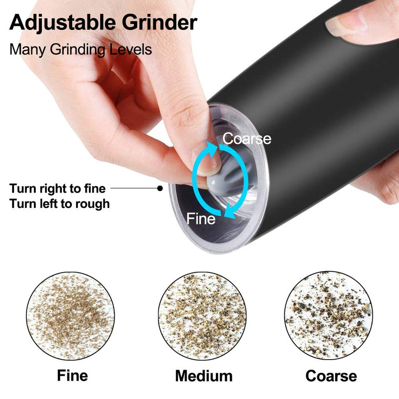 NewNest Australia - Gravity Electric Pepper Grinder, Salt or Pepper Mill & Adjustable Coarseness, Battery Powered with LED Light, One Hand Automatic Operation, Stainless Steel (Black) Single / Black 