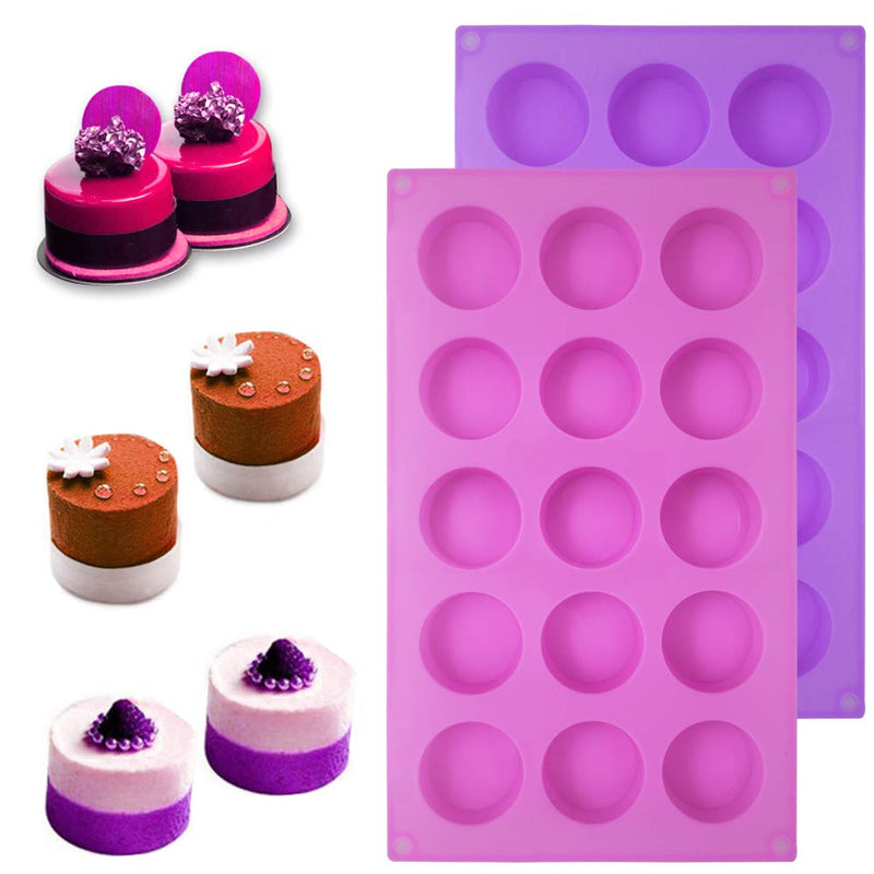 NewNest Australia - SENHAI 3 Pcs 15 Holes Cylinder Silicone Molds for Making Chocolate Candy Soap Muffin Cupcake Brownie Cake Pudding Baking Cookie - Purple Blue Pink 