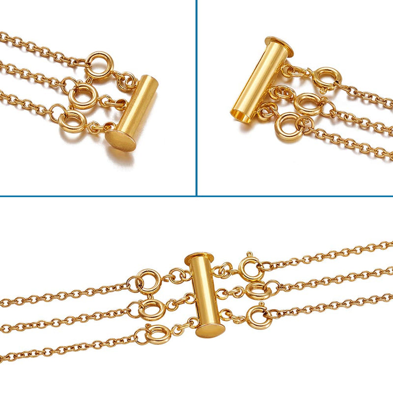 Pandahall 2-3 Strand Brass Jewelry Slide Lock with 40pcs Brass Close but Unsoldered Jump Rings and 20pcs Brass Spring Ring Clasps for Bracelet Necklace Jewelry Making (Silver &Golden) 2-3 Strand Clasps-Silver &Golden - NewNest Australia