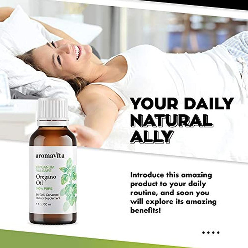 Aromavita Essential Oil of Oregano - 100% Pure Undiluted, Non GMO, Extra Strength Organic Greek Oregano Oil - Over 86% Carvacrol Oregano Extract Liquid Nutritional Supplement (1 FL.OZ/30ML) 1 Fl Oz (Pack of 1) - NewNest Australia