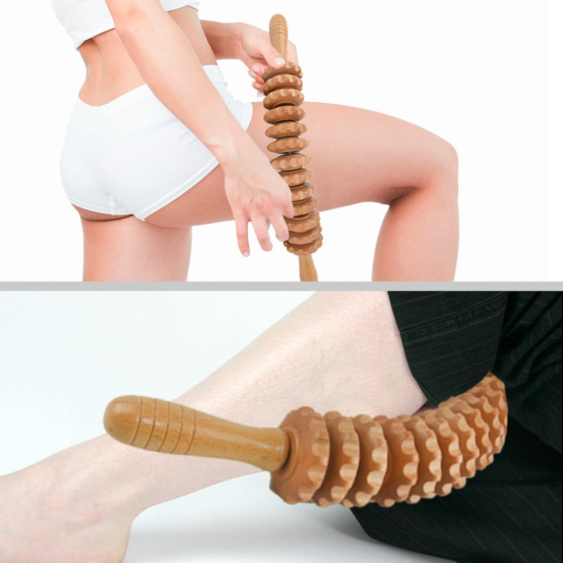 Coriver Massage Roller With Handle, 42.5 Cm Massager Fascia Roller Wood, Anti Cellulite Massager Maderotherapy Set Massage Roller For Lymphatic Drainage Legs Neck Back Body - NewNest Australia