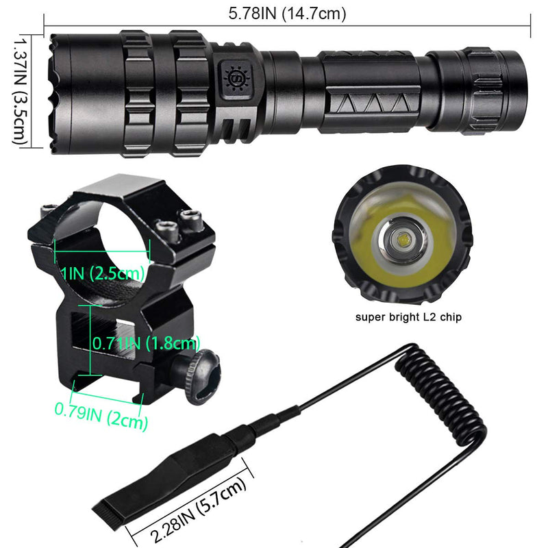 X.Store 2 Pack Tactical Flashlight With Rail Mount, USB Picatinny Flashlights 4000 High Lumen LED Weapon Light, 5 Modes Rifle Light - Rechargeable Battery and Pressure Switch Included - NewNest Australia