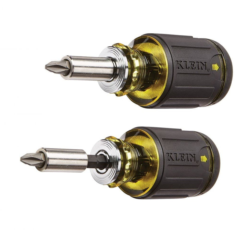 Klein Tools 32308 Multi-bit Stubby Screwdriver, Impact Rated 8-in-1 Adjustable Magnetic Tool with Phillips, Slotted, Square and Nut Driver - NewNest Australia