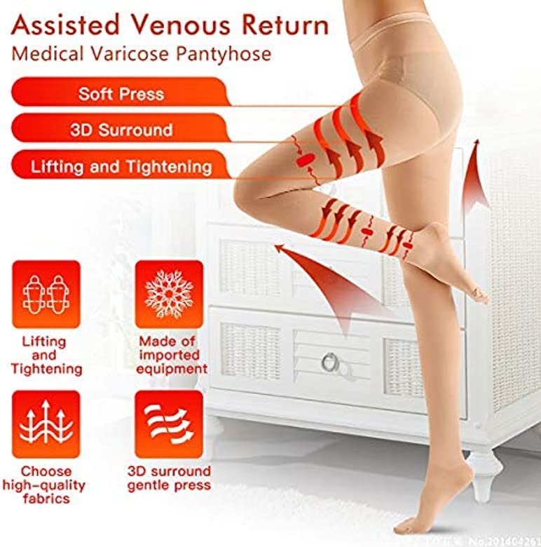 YISEMEYA 2 pairs of medical compression stockings for women, long, 20-30 mmHg support stockings for women, opaque toe wrap compression tights for women, great support for varicose veins, edema L beige and black - NewNest Australia