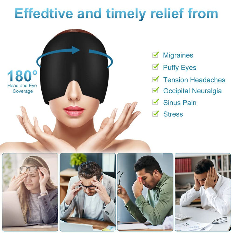 ACWOO Gel Cooling Hat Migraine Headache Relief Stretchy Headache Hat Cold Therapy Cap Sleep Mask, Heady Mask for Puffy Eyes Stress Relief (Black) Black - NewNest Australia
