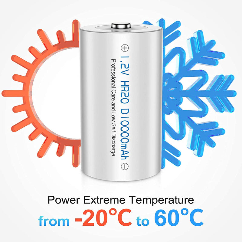 POWEROWL Rechargeable D Batteries 10000mah Low Self Discharge, NiMH, Pre-Charged, 4 Count (Recharge Universal) 4pack - NewNest Australia