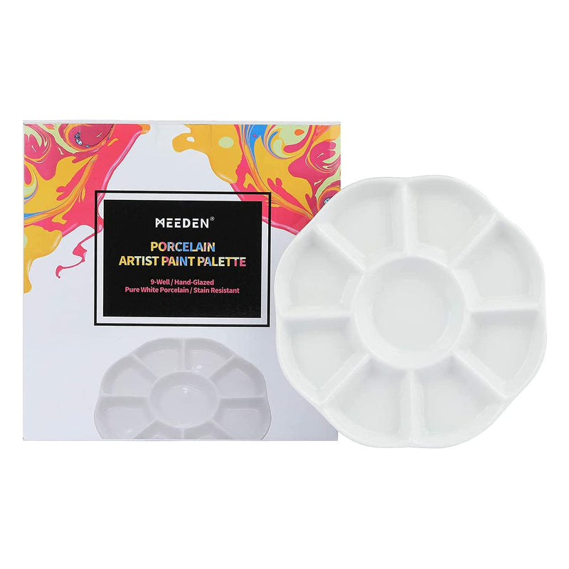 MEEDEN 9-Well Studio Porcelain Paint Palette Tray,Artist Mixing Colour Tray by 7-7/8 Inches for Watercolor Gouache Painting,Round,White - NewNest Australia