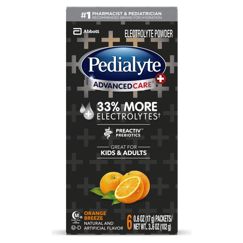 Pedialyte AdvancedCare Plus Electrolyte Powder, with 33% More Electrolytes and PreActiv Prebiotics, Orange Breeze, Electrolyte Drink Powder Packets, 0.6 oz, 6 Count - NewNest Australia
