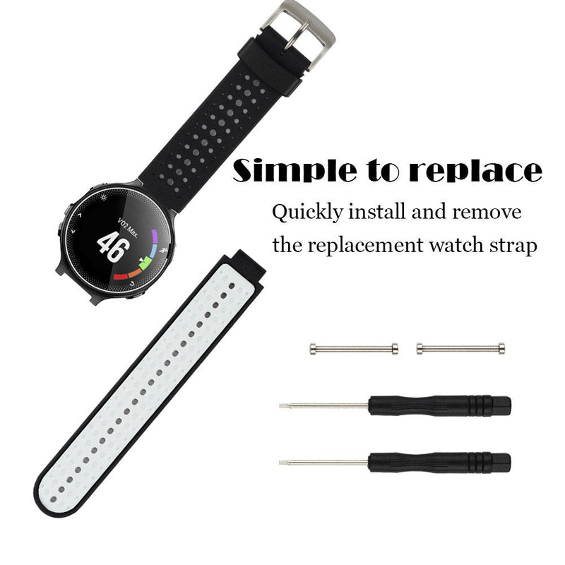Replacement for Garmin Forerunner 235 / Garmin Approach S20 S5 S6 Watch Band Accessory, Adjustable Silicone Solid&Pattern Strap Wristband for Forerunner 220/230/620/630/735XT/235Lite Black/White - NewNest Australia