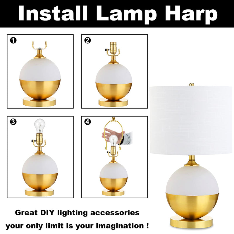 Lamp Shade Holder, 2 Set 7 Inch [Heavy Duty] Lamp Harp Holder with 3/8 Standard Saddle + Lamp Finial Caps for Table and Floor Lamps (Polished Brass) - NewNest Australia