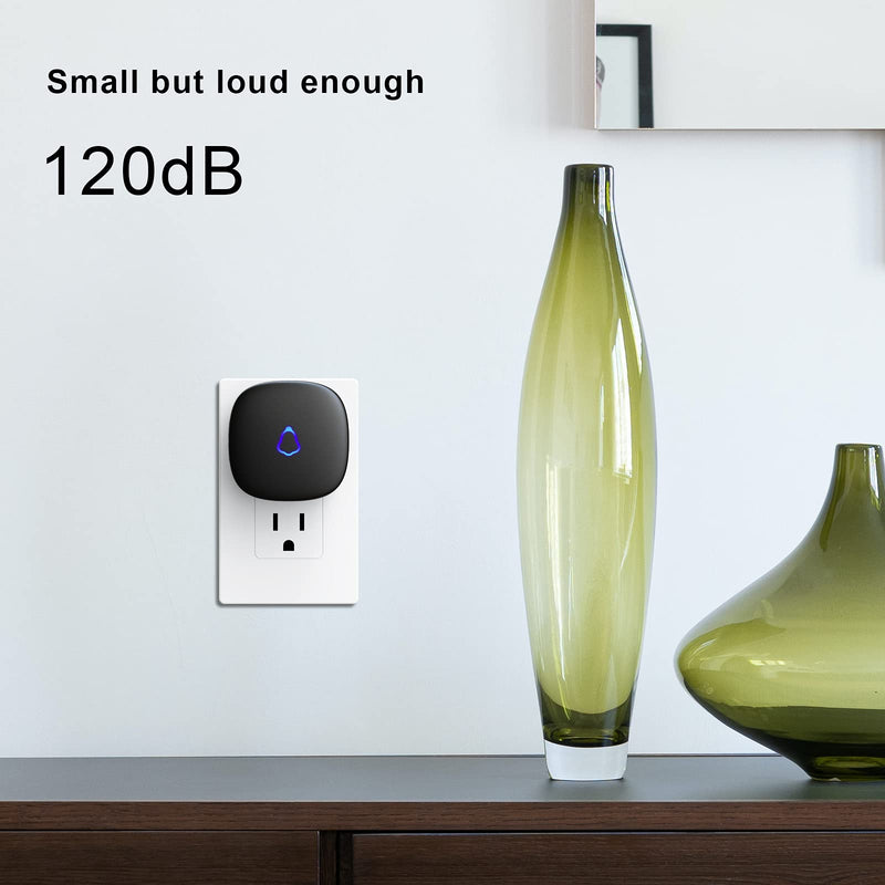 SECRUI Wireless Doorbell, Waterproof Mini Doorbell 1,000ft Range 110dB Mute Mode 58 Door Chimes & Colorful LED Flashing - Black - NewNest Australia