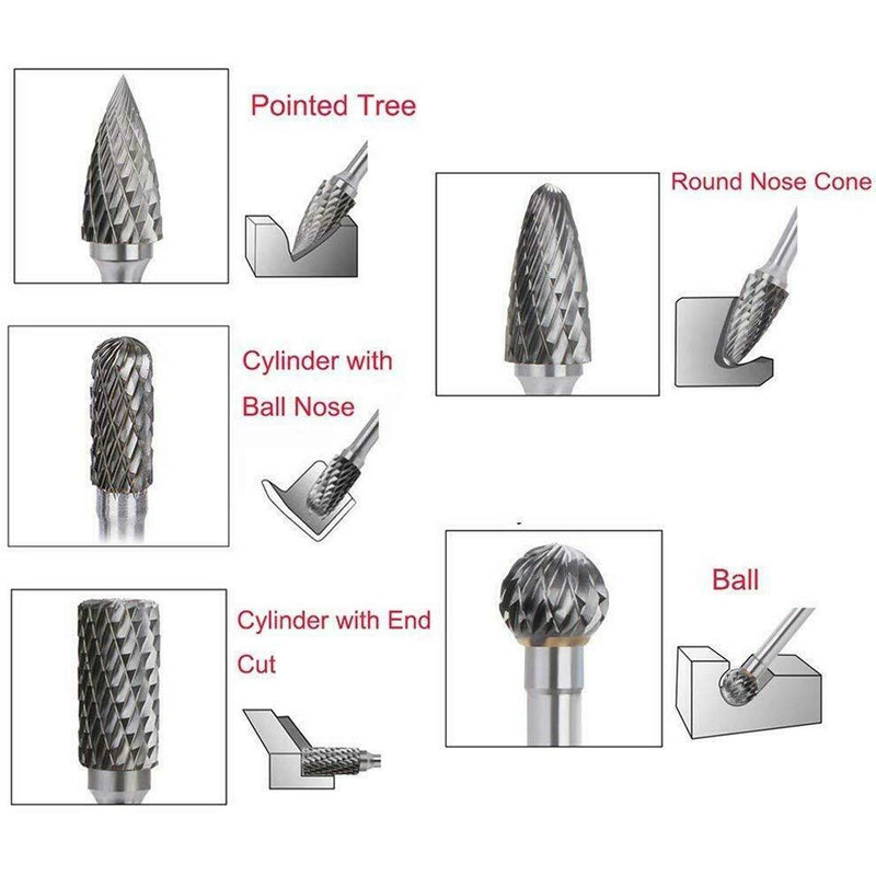 5 PCS Double Cut Tungsten Carbide Rotary Burrs 1/4"(6mm) Shank and 2/5"(10 mm) Head Size Die Grinder Bits for Drilling Polishing Carving Engraving by YEEZUGO - NewNest Australia