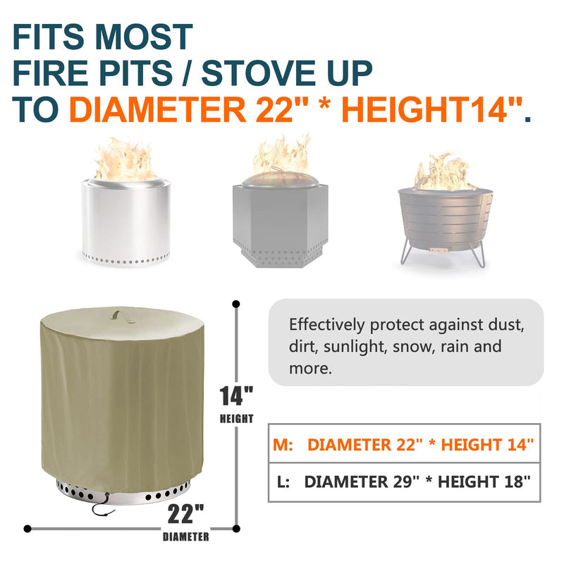 Fire Pit Cover for SoIo Stove Bonfire Round - 22 inch Heavy Duty 420D Strong water-proof, dust- proof, Sun protection, suitable for camping fire pit accessories, draw rope windproof design - Khaki - NewNest Australia