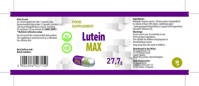 Lutein Eyes 50mg 90 Vegan Capsules, Laboratory Tested, High Dose, Non-GMO - NewNest Australia