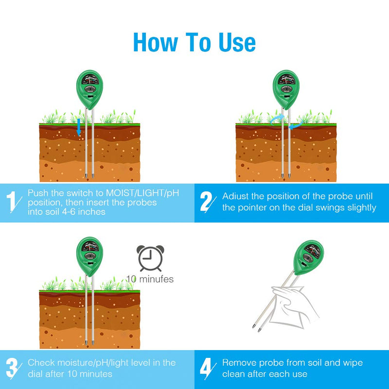 Atree Soil pH Meter, 3-in-1 Soil Tester Kits with Moisture,Light and PH Test for Garden, Farm, Lawn, Indoor & Outdoor (No Battery Needed) Green - NewNest Australia