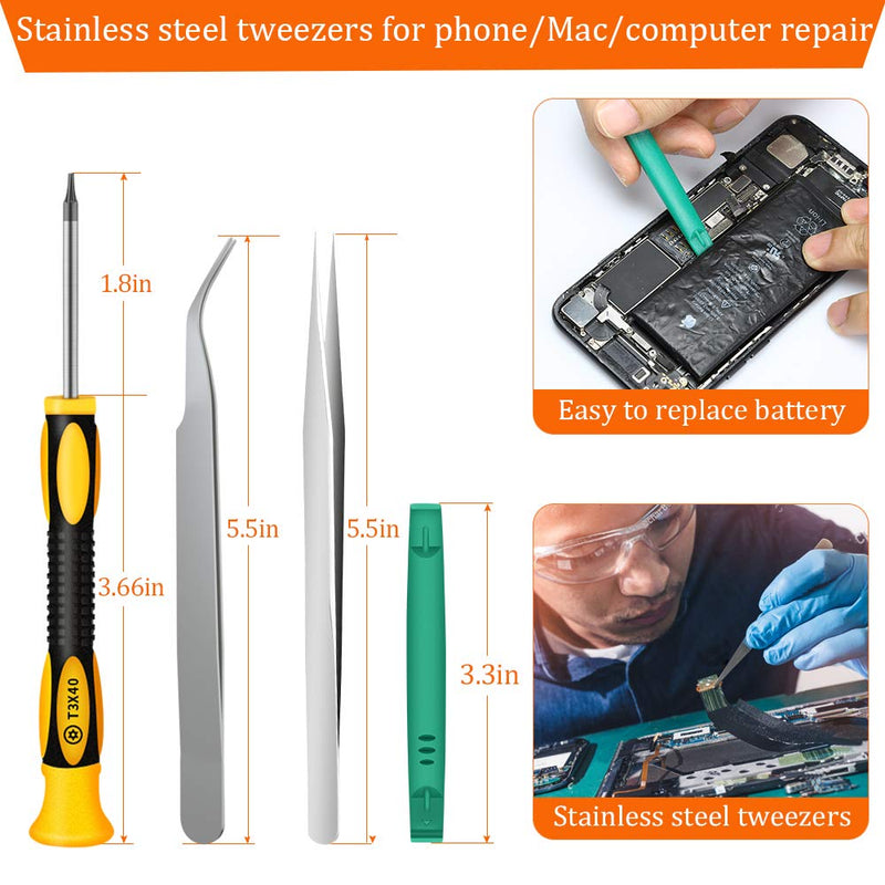 Kingsdun 12 in 1 Torx Screwdriver Sets with T3 T4 T5 T6 T7 T8 T10 Star Screwdrivers, Stainless Steel Tweezers & Philip Slotted Magnetic Screwdrivers for Phone/Mac/Computer Repairing Yellow - NewNest Australia