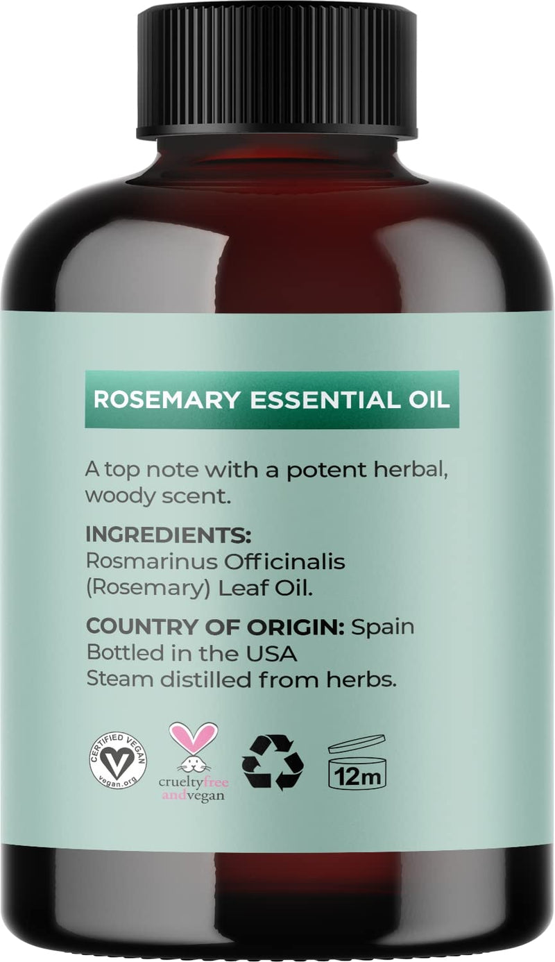 Pure Rosemary Essential Oil with Dropper - Undiluted Rosemary Oil for Hair Skin and Nails and Refreshing Aromatherapy Oil for Diffusers - Cleansing Rosemary Essential Oil for Dry Scalp Care 4oz - NewNest Australia