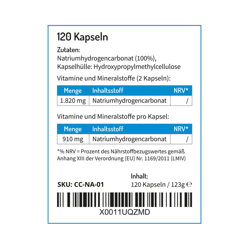 Baking soda - 120 capsules - (sodium bicarbonate in enteric-coated HPMC capsules, filled & tested in Germany, vegan) - NewNest Australia