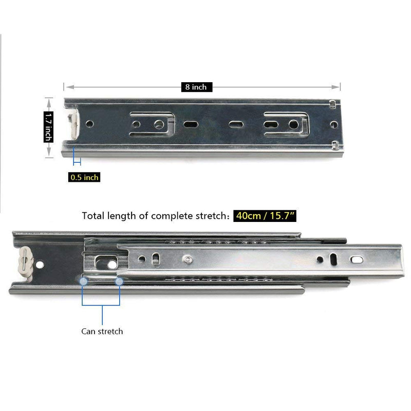 Drawer Slides 8 Inch Ball Bearing Full Extension 3 Section Slide Track Mounting Drawer Runners Slider for Cabinet Home Furniture, 2 Pack (Silver 8 Inch) Silver 8 Inch - NewNest Australia