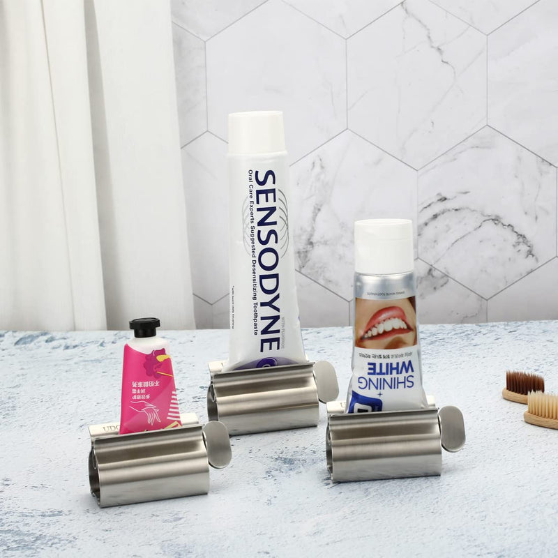 Udqyq Tube Squeezer Tube Press, Pack Of 3 Toothpaste Squeezer Stainless Steel Save Toothpaste Total Squeeze Out Empty Tubes Stainless Steel Toothpaste Seat Holder With Stand Function (Silver) - NewNest Australia