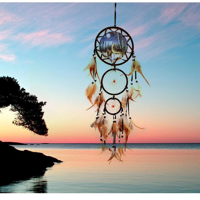 NewNest Australia - wgg Dream Catcher Indian Style Oil Painting Wolf Hand-Woven Car Pendant Wall Hanging Home Decorations(Wolf) 