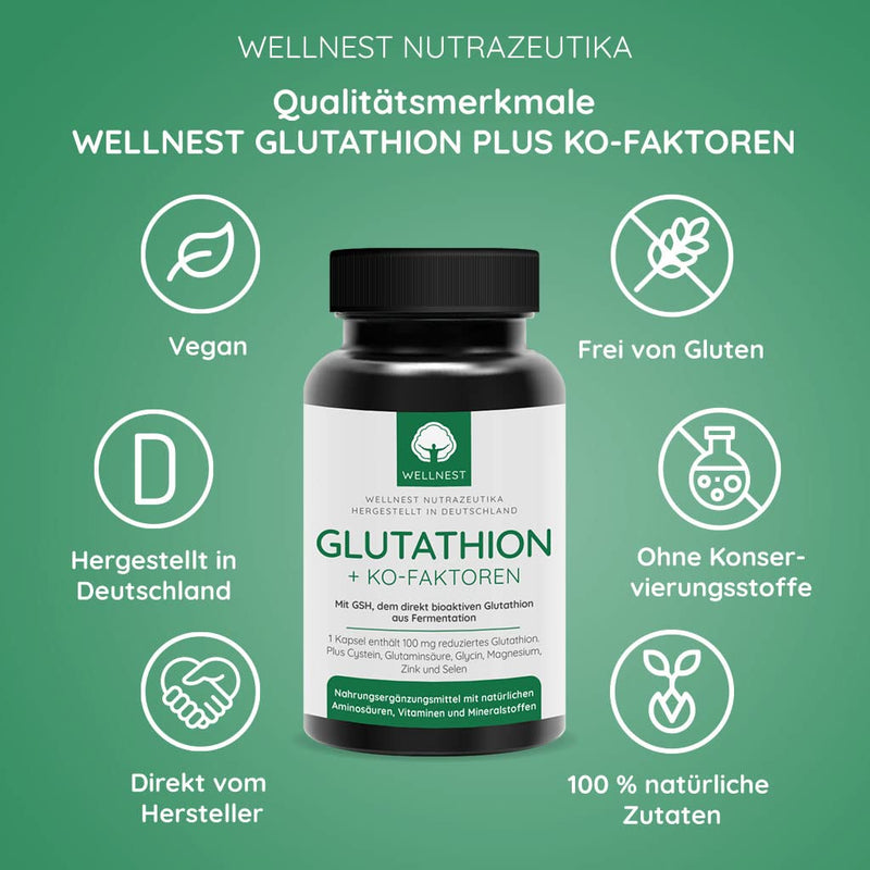 L-Glutathione plus co-factors - Premium: Reduced & bioactive glutathione from fermentation - 180 capsules - High dosage - Vegan - Laboratory tested - NewNest Australia