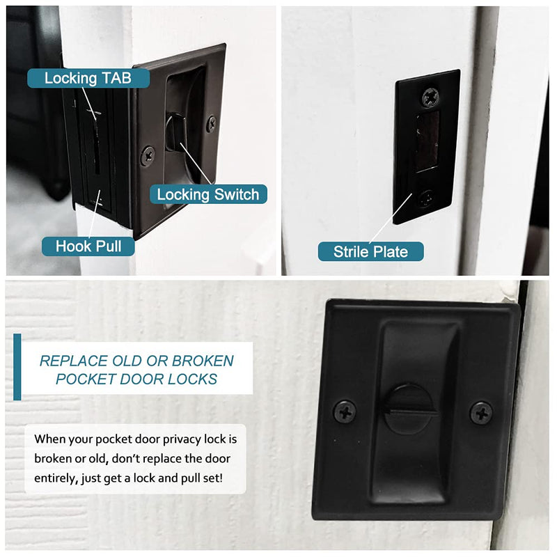 Privacy Sliding Door Lock with Pull, Solid Brass Pocket Door Privacy Lock, Matte Black, 1 Pack - NewNest Australia