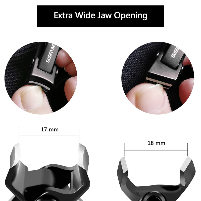Nail Clippers for Thick Nails, Wide Jaw Opening Nail Clippers with Curved and Slant Straight Blade Edge, Heavy Duty Thick Toenail Clippers Fingernail Cutters Set with File for Seniors Adult Men Women Black (Curved + Straight) - NewNest Australia
