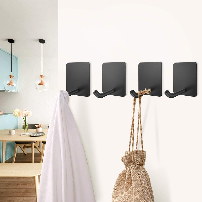 NewNest Australia - Hgery Self Adhesive Hooks, Heavy Duty Rugged 304 Stainless Steel Matte Black Wall Hangers, Strong Sticky Hanging Hooks for Doors, Kitchen, Bathrooms, Office, 4 Packs 