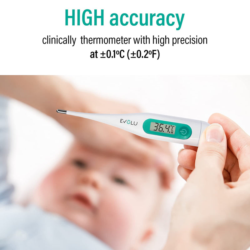 Evolu Waterproof Digital Thermometer - Temperature Measurement In Mouth, Rectal Or Armpit In 10 Seconds For Babies, Children, Adults - High Precision At 0.1¬∞C - Easy To Read Display Storage Box Digital Clinical Thermometer Simple - NewNest Australia