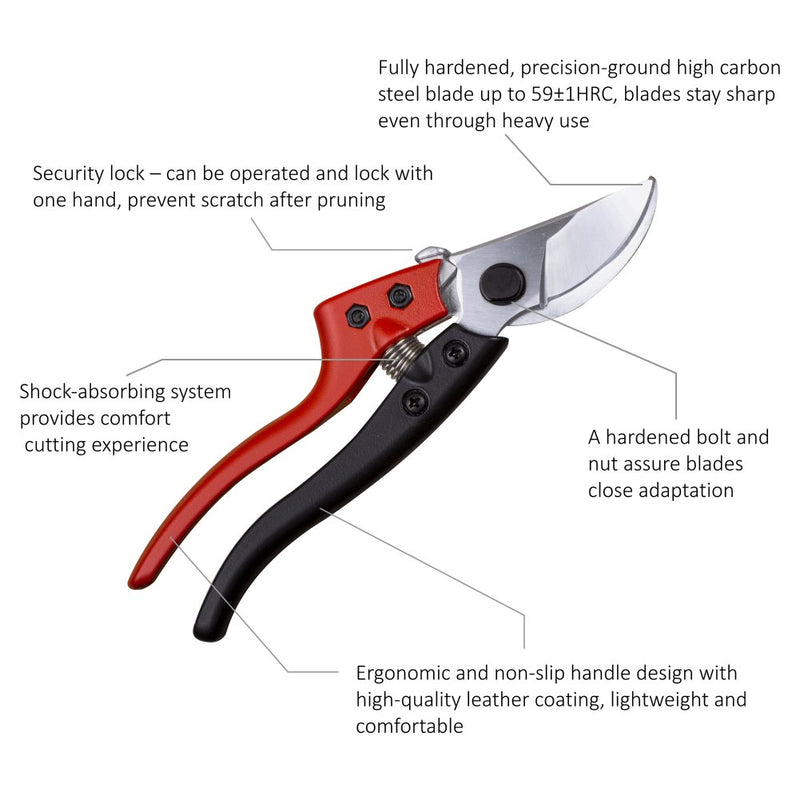 HOKAS S841 Heavy Duty Pruning Shears with Comfortable Leather Coating Handle, Sharp and Durable Tree Trimmers Secateurs - Ideal Branch,Hedge,Shrub/Bush,Flower/Plant Bypass Garden Clipper - NewNest Australia