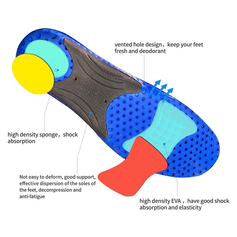 Orthotic Insoles Full Length with Arch Supports Orthotic Inserts for Flat Feet, Shoe Insoles for Plantar Fasciitis, Feet Pain, Comfort Lightweight Insoles 10/13.5 UK Blue - NewNest Australia