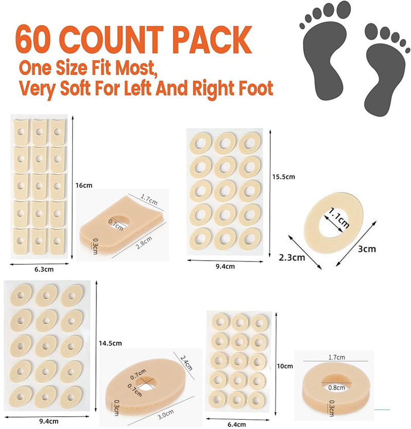 MYMULIKE 60 Pcs Corn Cushions, 4 Models Soft Latex Foam Self Adhesive Callus Pads Corn Pad Anti Friction Reduce Foot and Heel Pain for Toe Callus Anti-Slip 60 Count - NewNest Australia