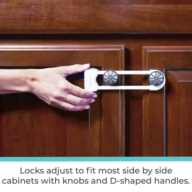 Toddleroo by North States Sliding Cabinet Locks | Keep Side by Side cabinets Safely and securely Closed | Works on Cabinet Handles up to 4.5" Apart | Baby proofing with Confidence (3-Pack, White) - NewNest Australia