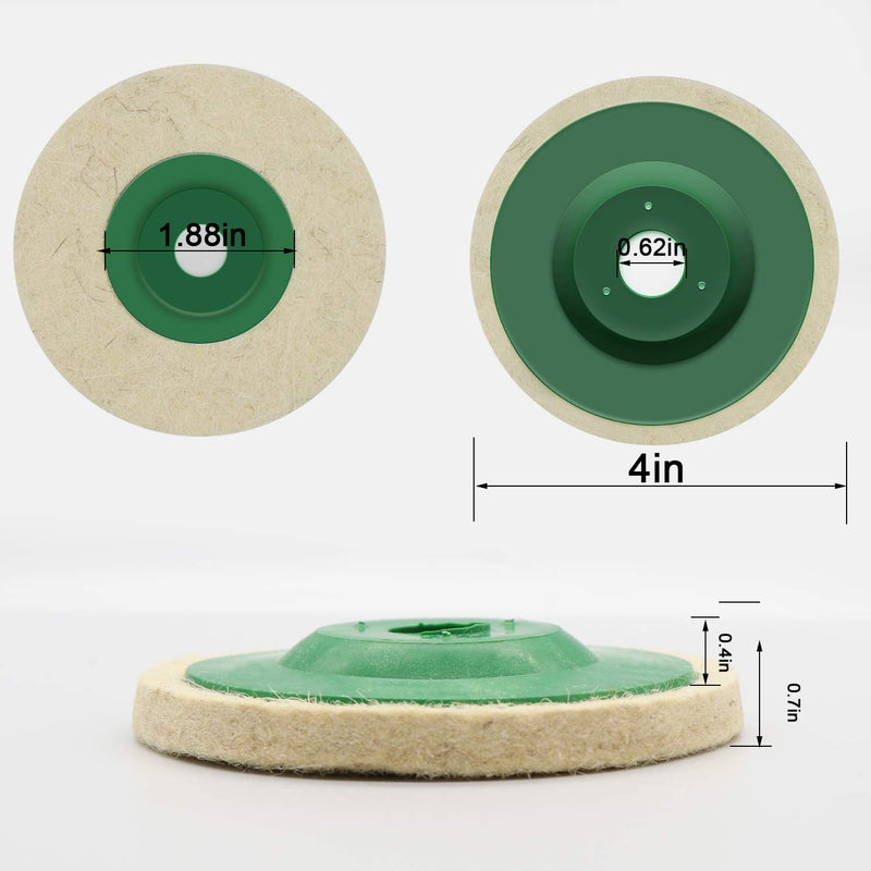 10 Pack 4 Inch Round Wool Felt Disc Wheel Pad, for 100 Angle Grinder, Buffing Polishing Buffer Bore Dia-White & Green 10 pack - NewNest Australia