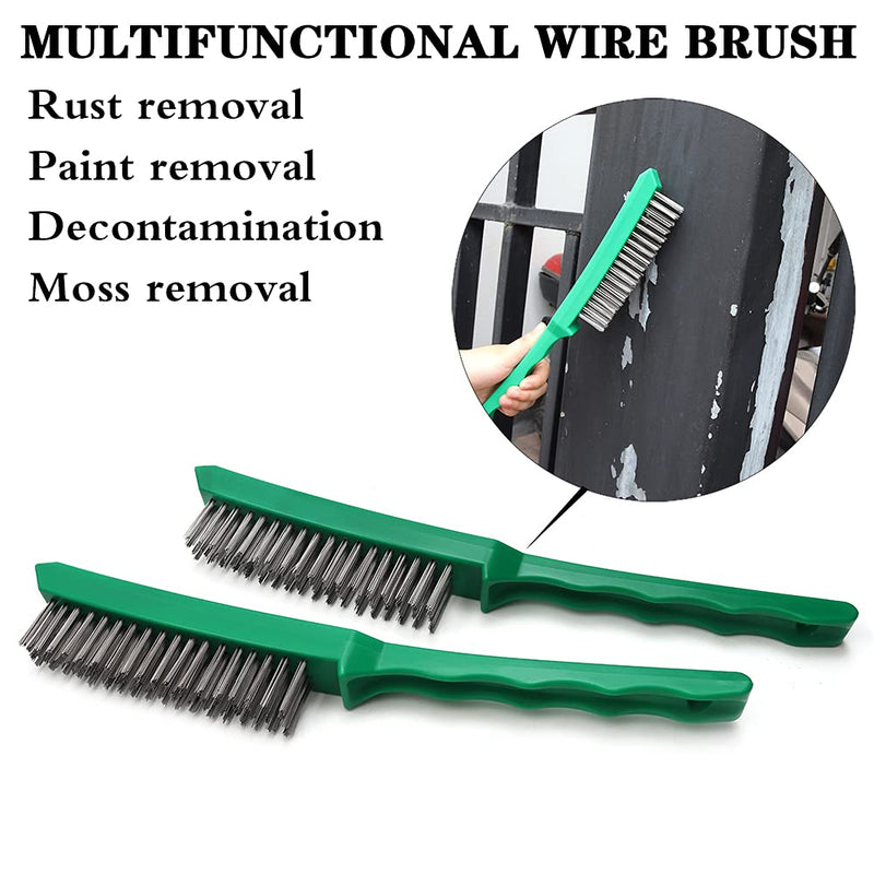 Wire Brush Set,2 Pieces Stainless Steel Wire Scratch Brushes for Cleaning Rust,Paint,Welding Slag,Corrosion Removal,with 14" Long Plastic Handle,Green,Large - NewNest Australia