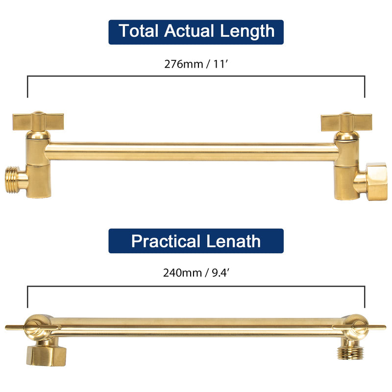 Adjustable Shower Arm Universal Connection, NearMoon Solid Brass Shower Extension Arm, Adjust Angle to Upgrade Shower Experience, Easy to Install, Anti-leak (Brushed Gold) Brushed Gold - NewNest Australia