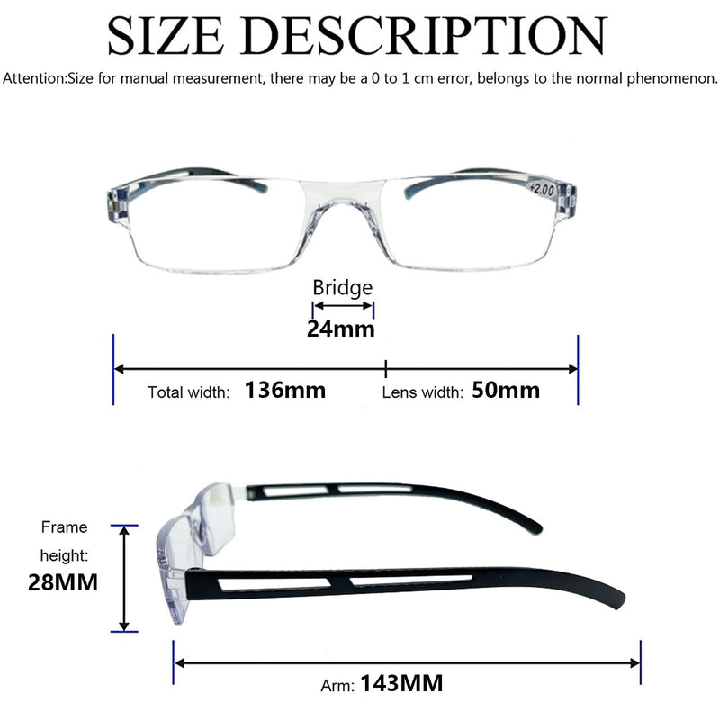 Hubeye Pack of 2 Frameless Reading Glasses Lightweight and Comfortable Anti Blue Light Reading Aid for Men and Women with Glasses Holster 2.50 Black/Blue 2.5 Diopters - NewNest Australia