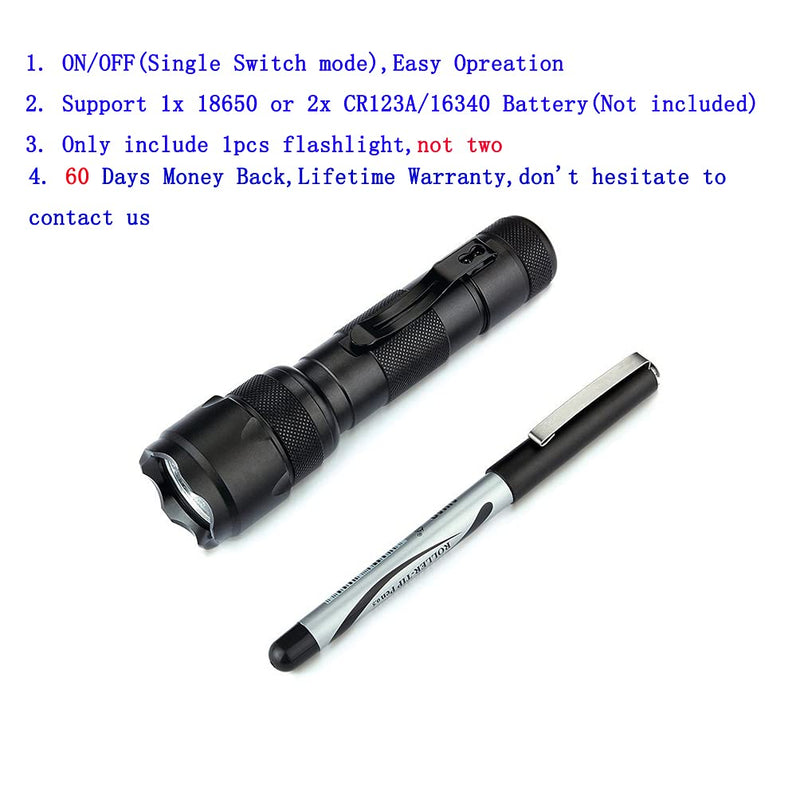 Skysted WF-502B Single Mode Tactical Flashlight with Clip,Ultra Bright 1200 Lumens Cree XM-L2 U3 1A LED,Waterproof Handheld Torch Support 18650 CR123A Battery,for Camping Hiking Emergency(Black) Black - NewNest Australia