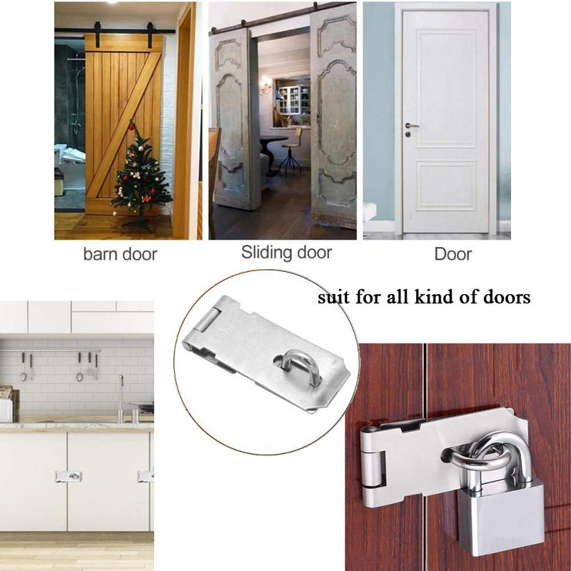 Door Locks Hasp Latch,COOLOGIN 4Inch Stainless Steel Packlock Clasp Hasp, Safety Door Gate Bolt Lock Latches Buckle with 8PCS Mounting Screws(Silver) - NewNest Australia