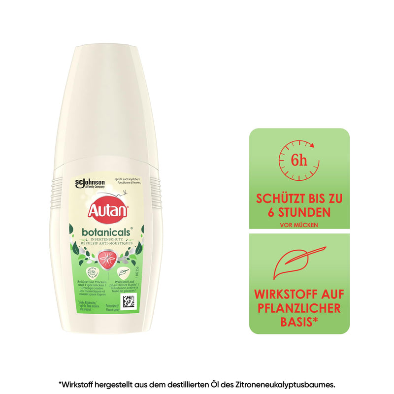 Autan Botanicals pump spray insect protection, natural active ingredient made from lemon eucalyptus oil, pack of 1 (1x 100 ml) - NewNest Australia
