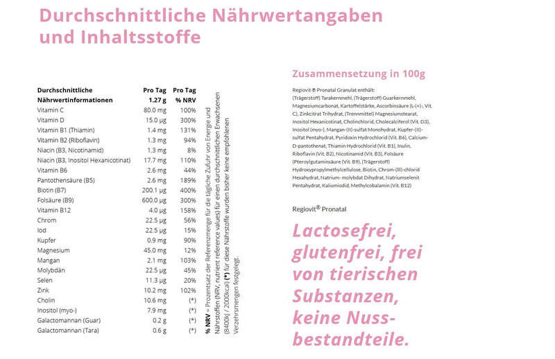 Regiovit Pronatal Granules I Desire to Have Children I Pregnancy I Breastfeeding I 600mcg Folic Acid I Vitamins I HCK Micronutrients I Vegan I Without Omega-3 Oil I For 60 Days - NewNest Australia
