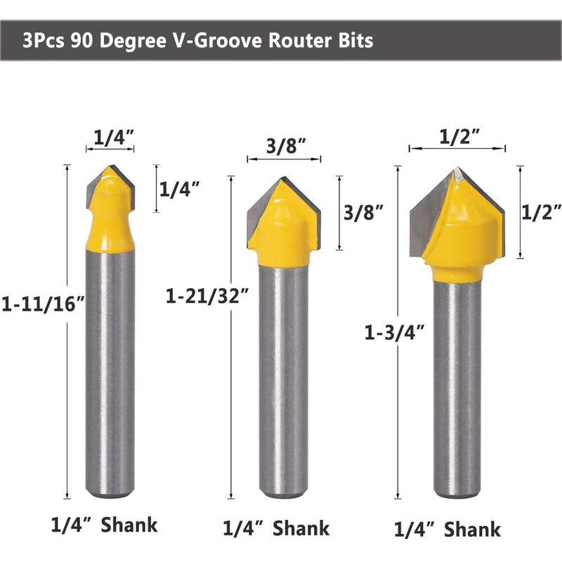 Yakamoz 6Pcs 1/4" Shank Carbide 90 Degree V-Groove and Round Nose Groove Router Bit Set 3D CNC Signmaking Lettering Engraving Cutter Woodworking Carving Cutting Tool - NewNest Australia