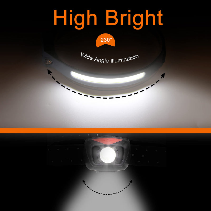 Headlamp Flashlight, Rechargeable LED Headlamps 1200Lumens 2 COB 230°Wide Beam Headlight with Motion Sensor Bright 5 Modes Lightweight Waterproof Head Lamp for Outdoor Running, Camping Hiking Cool Grey - NewNest Australia