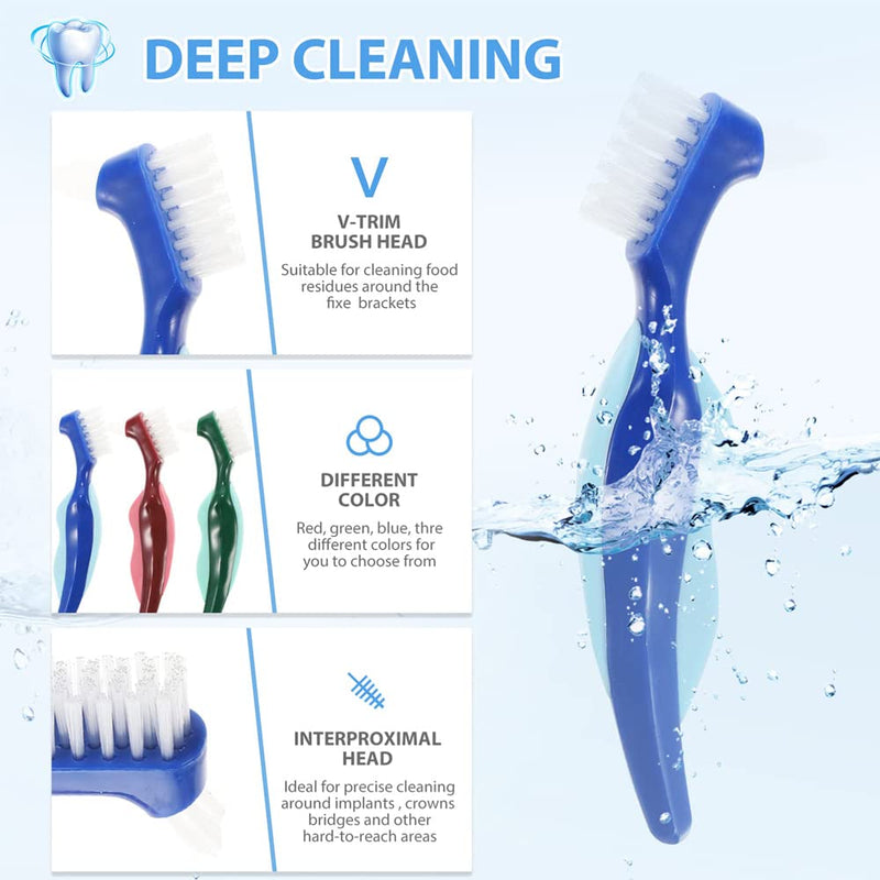 Pack Of 3 Hard Denture Brush, Denture Brush, Oral Care, Hard Denture Brush, Double Sided Brush, With Portable Carry Bag, Multi-Layer Denture Brush For Denture Care - NewNest Australia