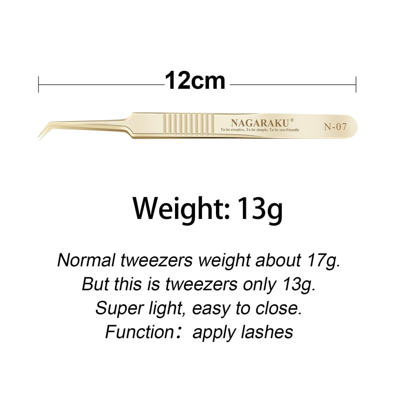 NAGARAKU Eyelash Extension Tweezers Professional Precision Tweezers Gold Curved Volume Cluster Super Light Easy Fanning Pre-Made Fan Tweezers Stainless Steel Tweezer (N-07) N-07 - NewNest Australia