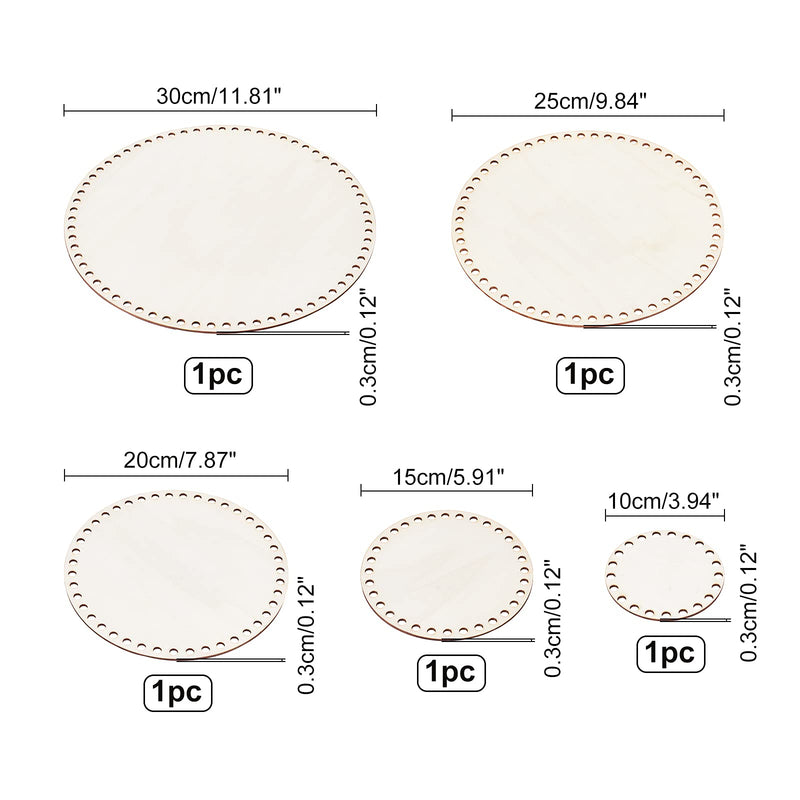 PH PandaHall 5 Sizes Natural Wooden Basket Bottom Round Circle Blank Crochet Basket Wood Base for DIY Basket Weaving Crochet Supplies, Burlywood, 10/15/20/25/30cm(3.9/5.9/7.9/9.9/11.9") in Diameter - NewNest Australia